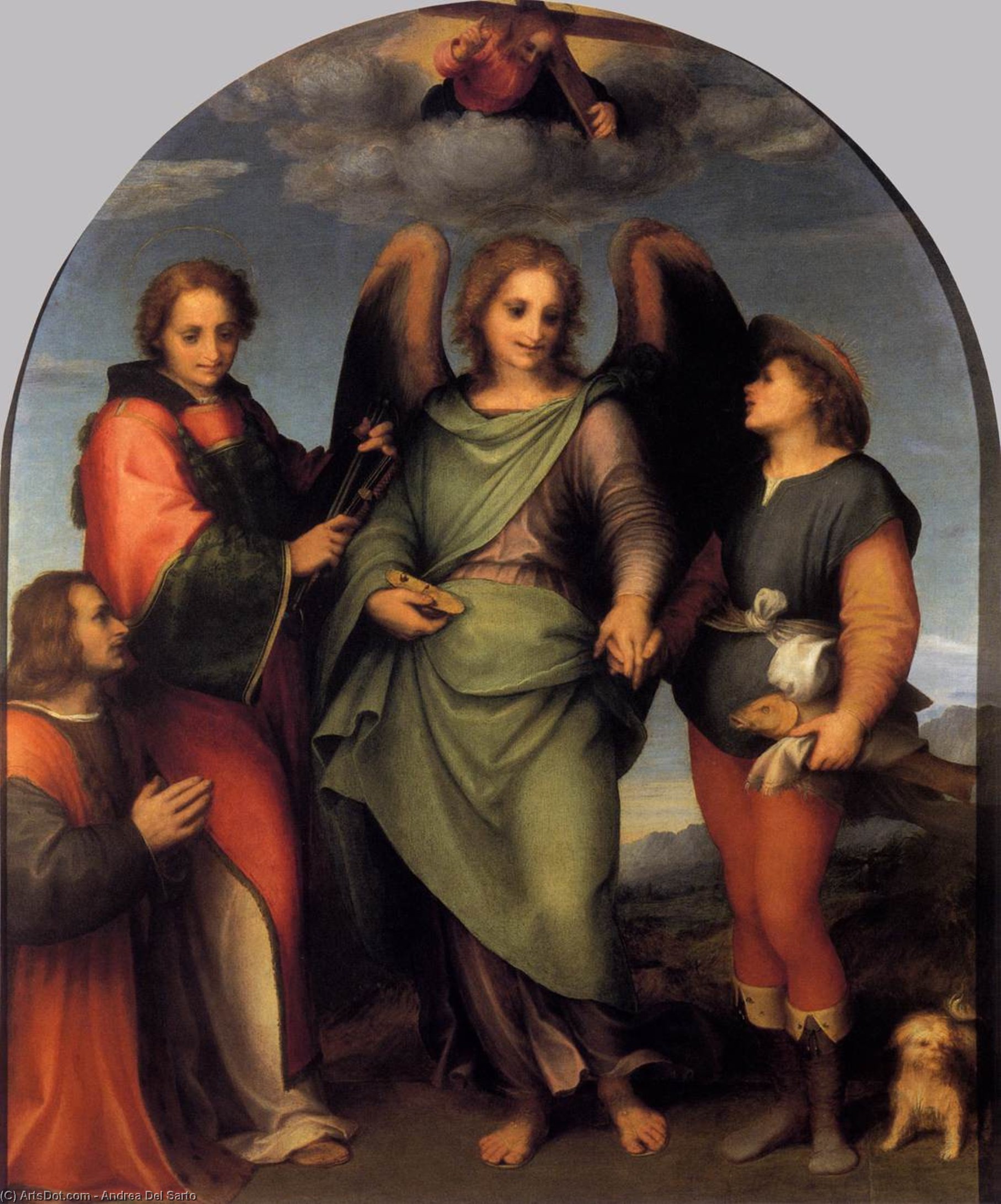 Wikioo.org - The Encyclopedia of Fine Arts - Painting, Artwork by Andrea Del Sarto - Tobias and the Angel with St Leonard and Donor