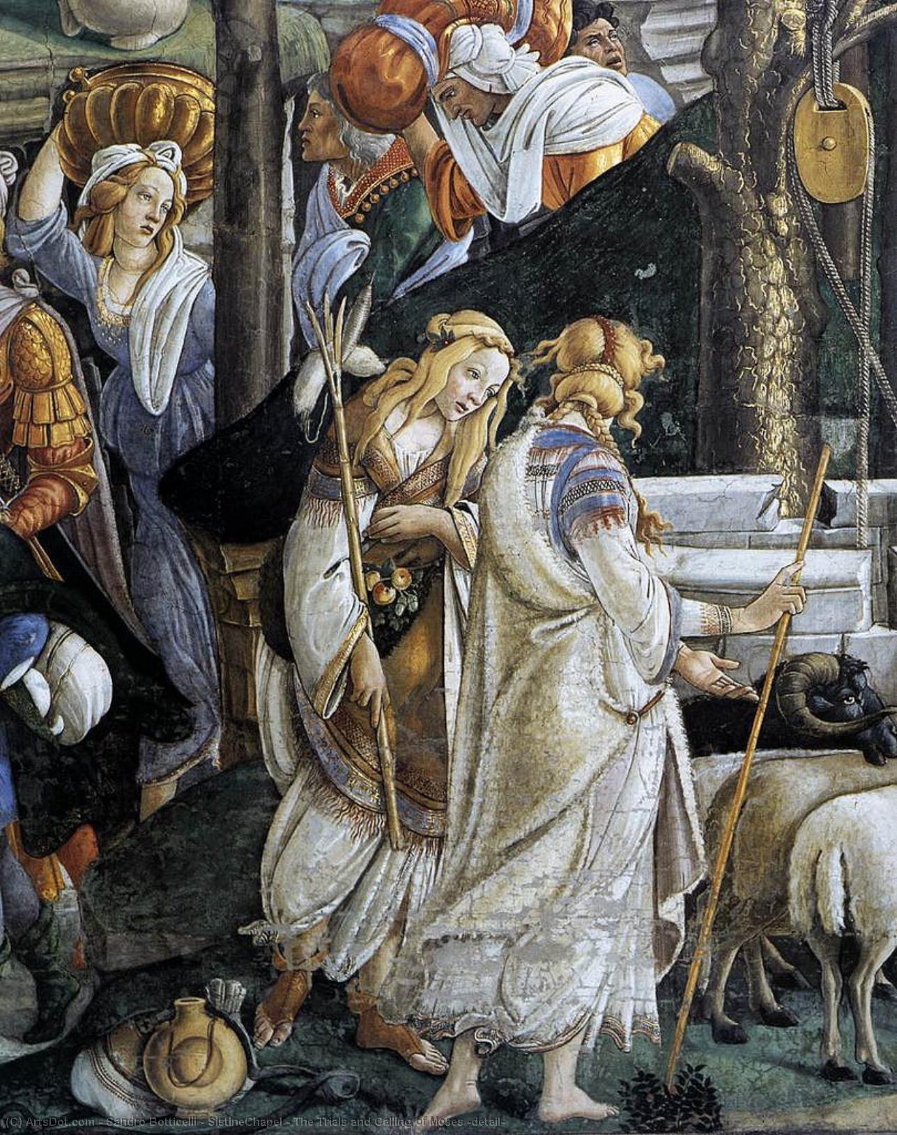 WikiOO.org - 百科事典 - 絵画、アートワーク Sandro Botticelli - システィーナ礼拝堂 - ザー トライアル そして、呼び出し の モーセ ( 詳細 )