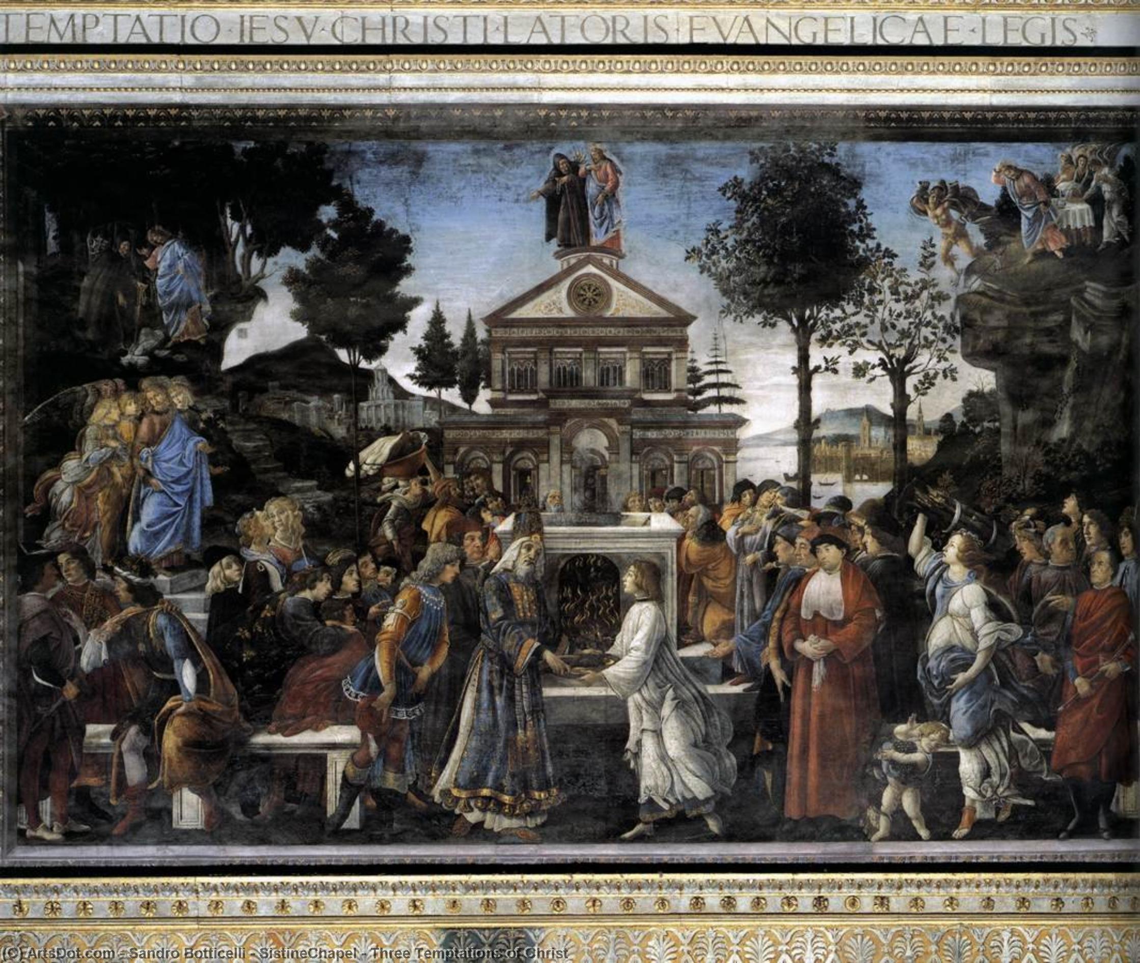 Wikioo.org - Bách khoa toàn thư về mỹ thuật - Vẽ tranh, Tác phẩm nghệ thuật Sandro Botticelli - SistineChapel - Three Temptations of Christ