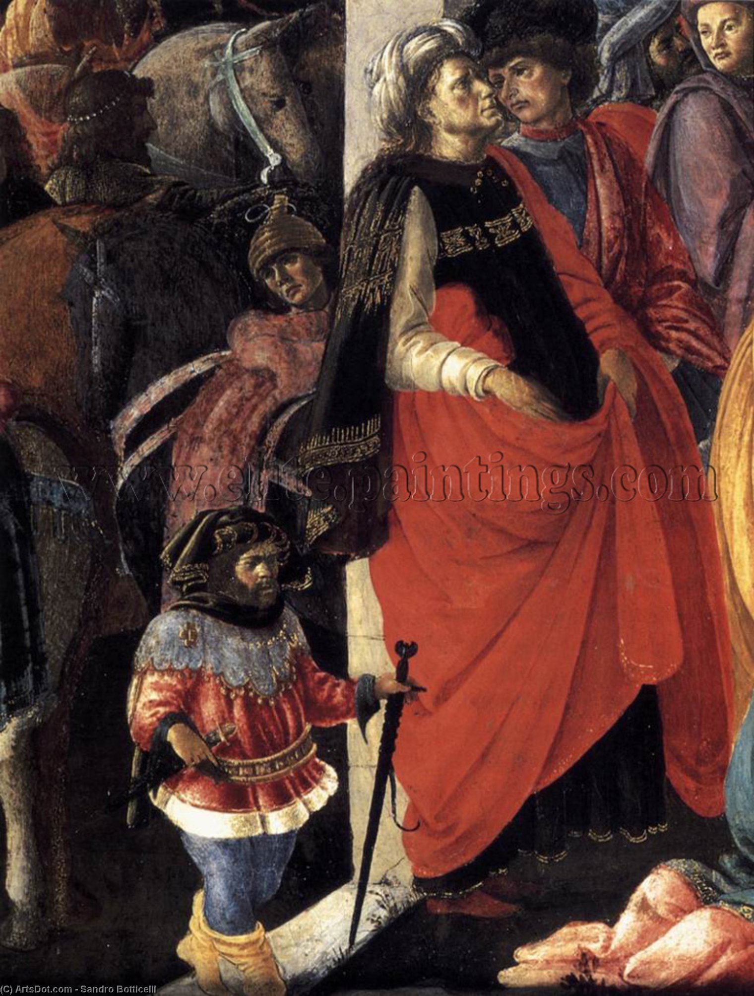Wikoo.org - موسوعة الفنون الجميلة - اللوحة، العمل الفني Sandro Botticelli - Adoration of the Magi (detail)