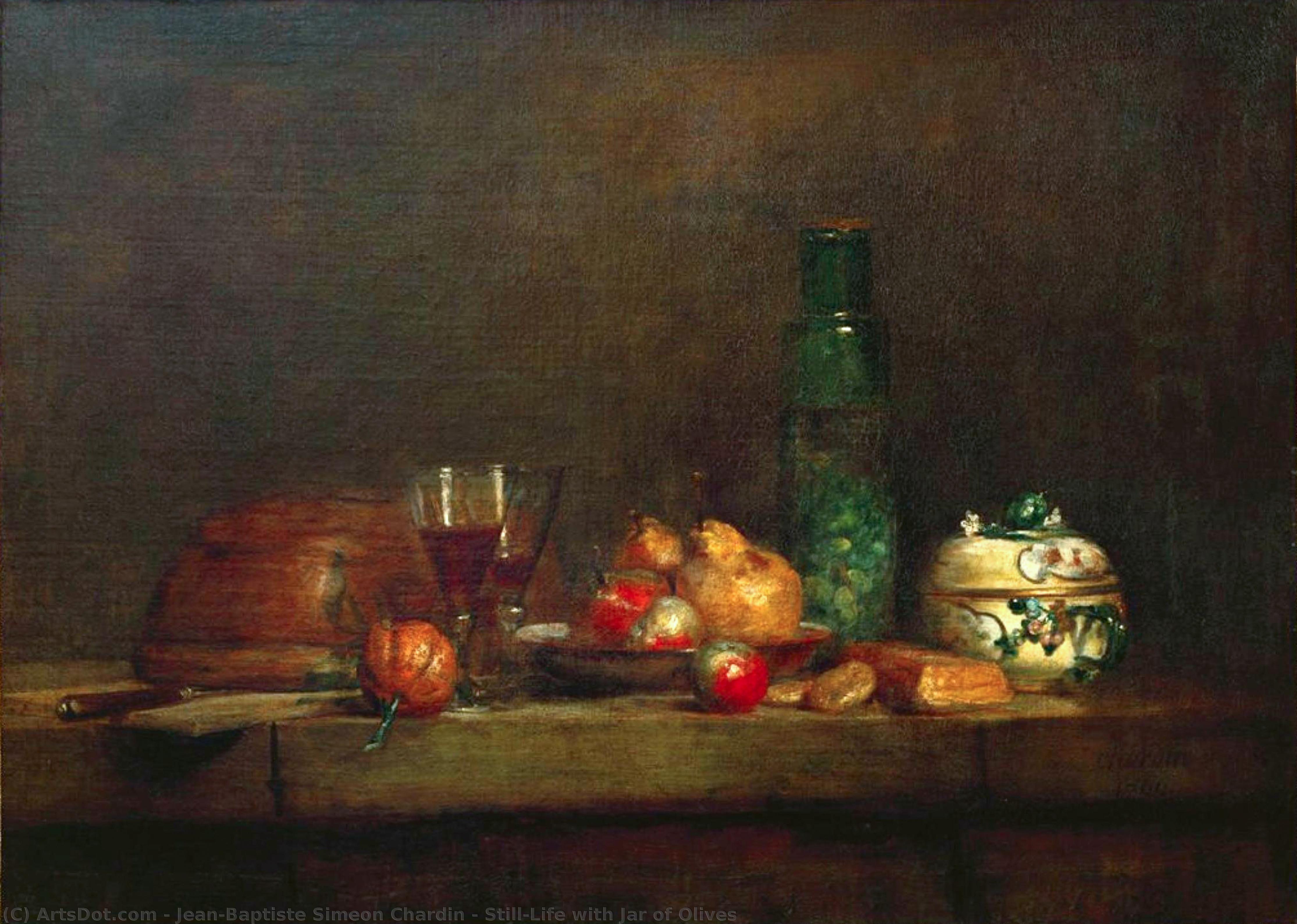 WikiOO.org - אנציקלופדיה לאמנויות יפות - ציור, יצירות אמנות Jean-Baptiste Simeon Chardin - Still-Life with Jar of Olives