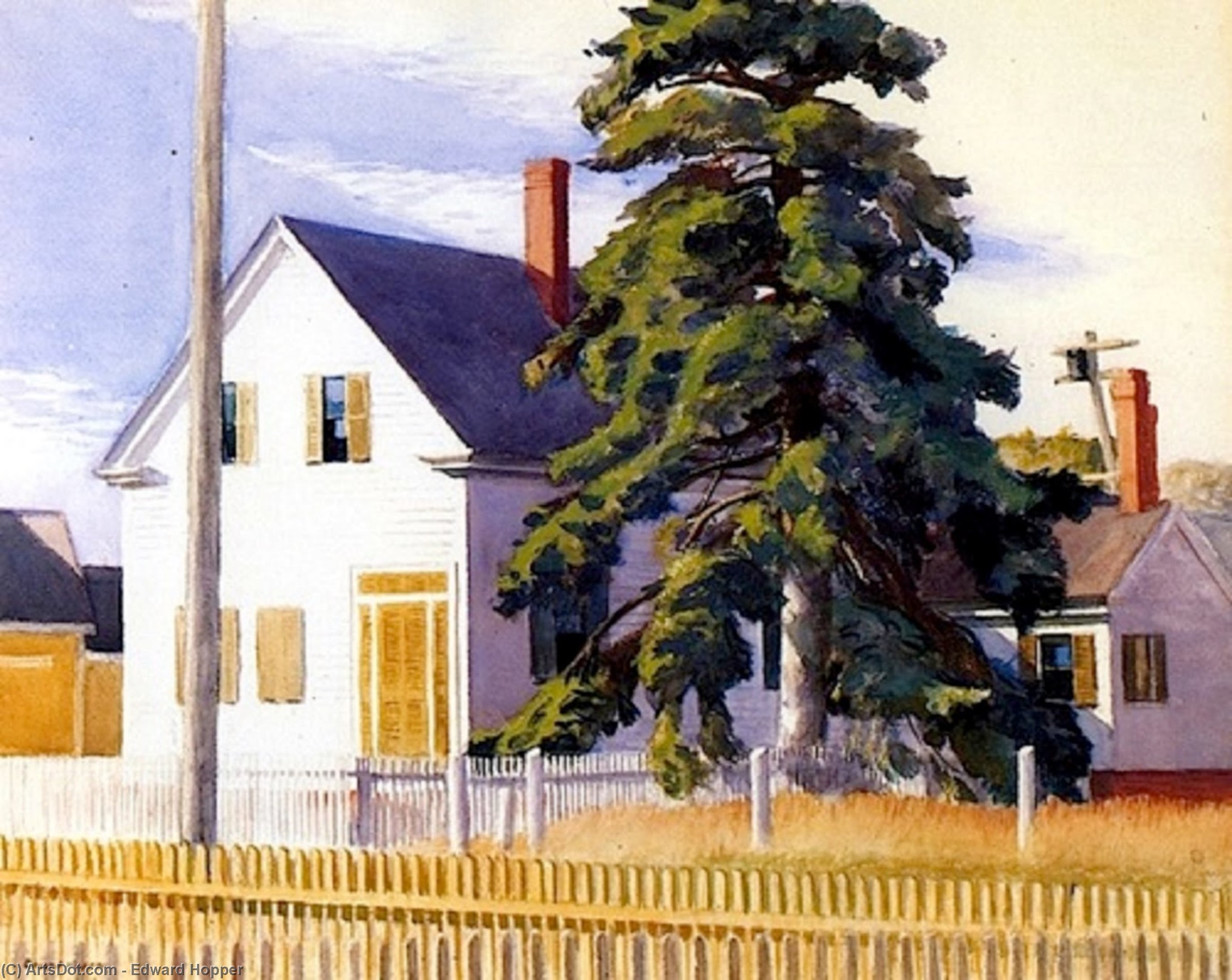 Wikioo.org - The Encyclopedia of Fine Arts - Painting, Artwork by Edward Hopper - House with big pine
