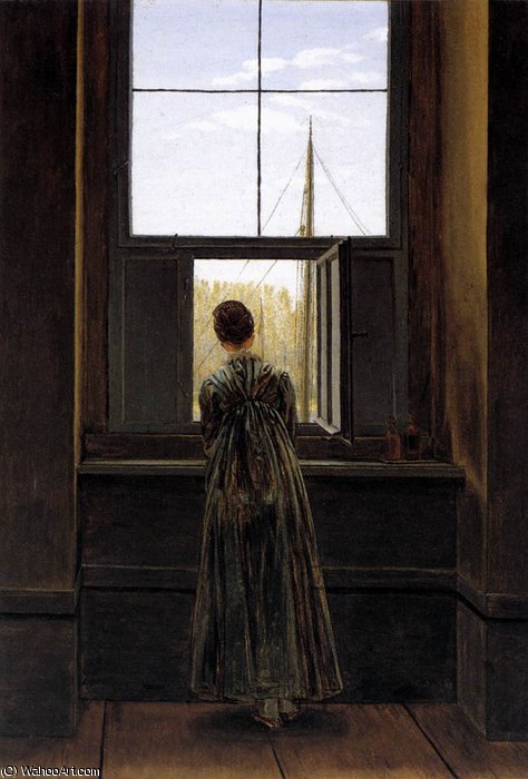 Wikioo.org – La Enciclopedia de las Bellas Artes - Pintura, Obras de arte de Caspar David Friedrich - en una ventana