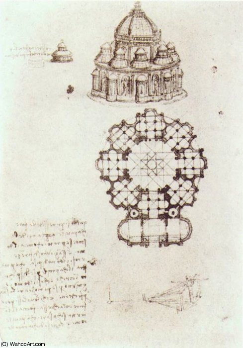 Wikioo.org - The Encyclopedia of Fine Arts - Painting, Artwork by Leonardo Da Vinci - architectural studies-Study of a central church