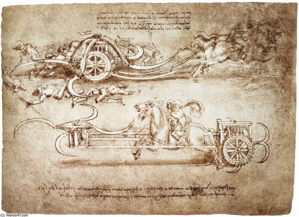 Wikioo.org - The Encyclopedia of Fine Arts - Painting, Artwork by Leonardo Da Vinci - engineering-Assault chariot with scythes