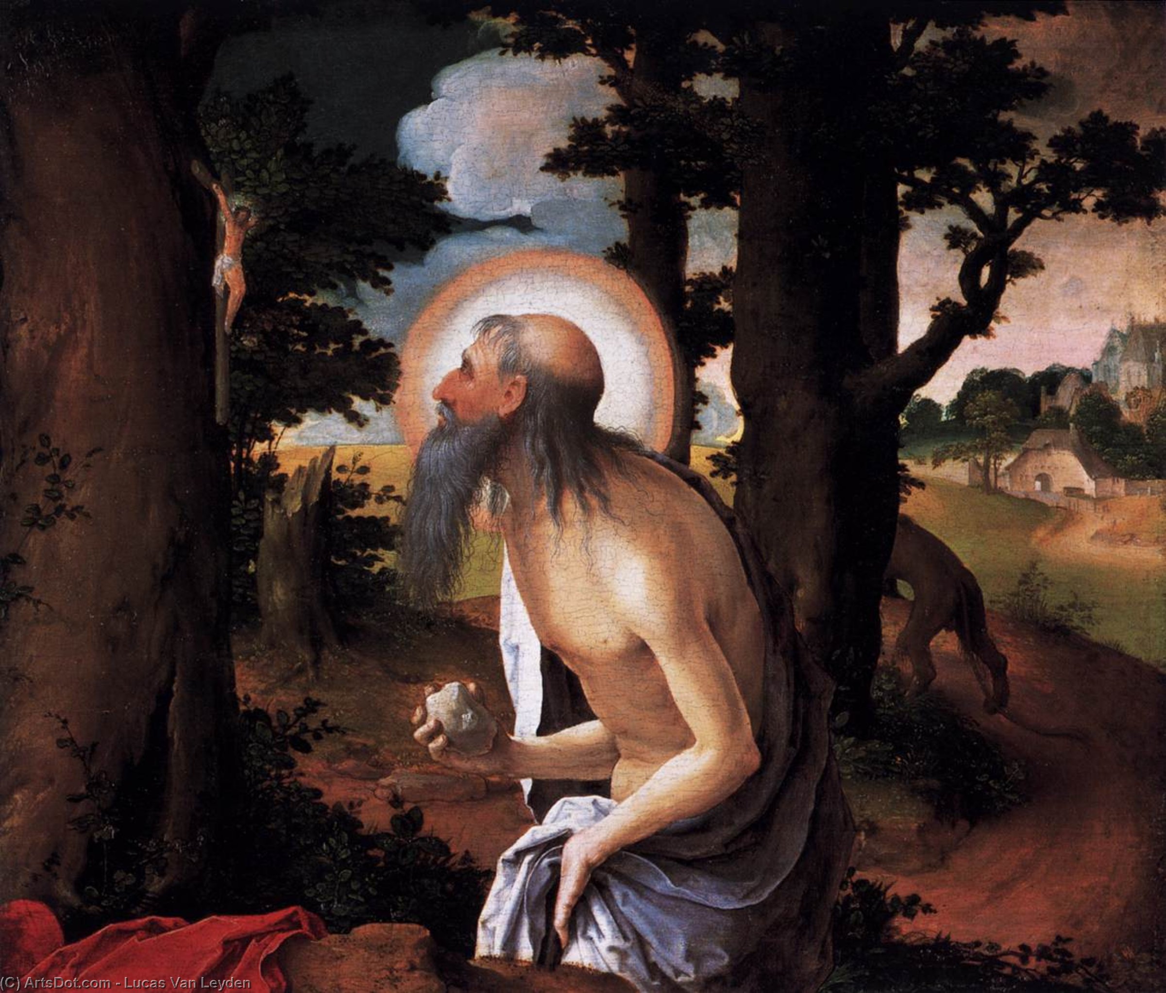 Wikioo.org - The Encyclopedia of Fine Arts - Painting, Artwork by Lucas Van Leyden - Paintings-St Jerome Penitent