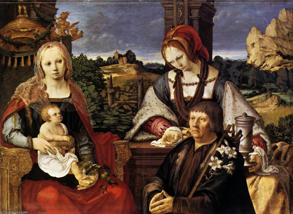 Wikioo.org - The Encyclopedia of Fine Arts - Painting, Artwork by Lucas Van Leyden - Paintings-Virgin and Child with the Magdalen and a Donor