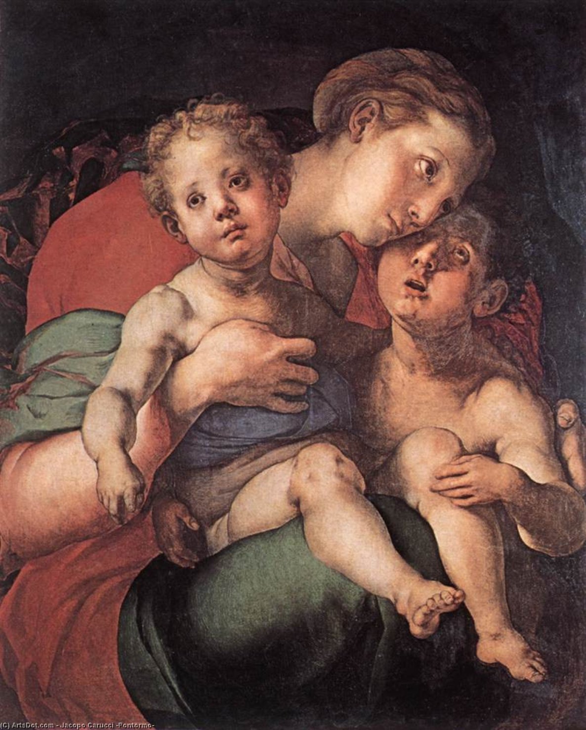 Wikioo.org – La Enciclopedia de las Bellas Artes - Pintura, Obras de arte de Jacopo Carucci (Pontormo) - virgen con el niño con el jóven san Juan