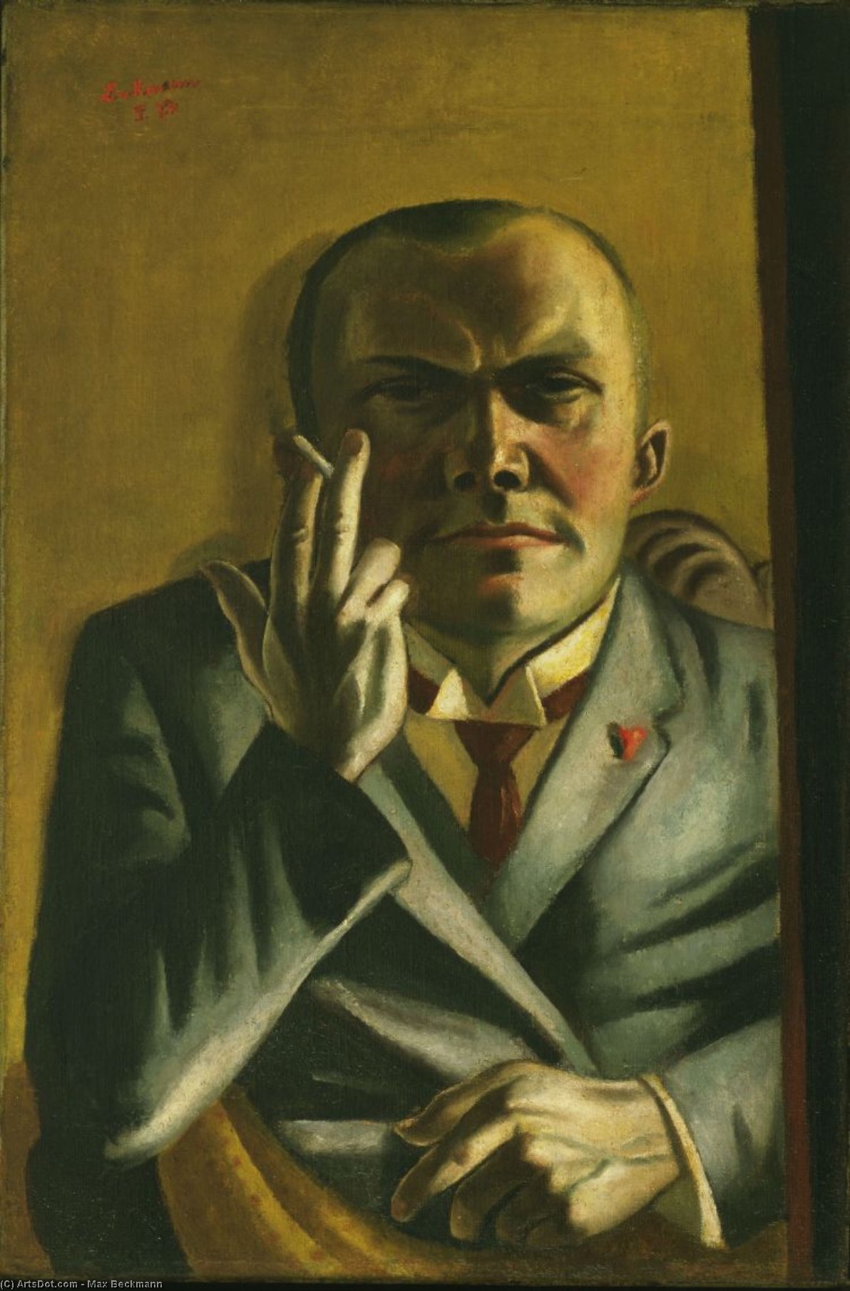 WikiOO.org - Εγκυκλοπαίδεια Καλών Τεχνών - Ζωγραφική, έργα τέχνης Max Beckmann - Self-Portrait with a Cigarette