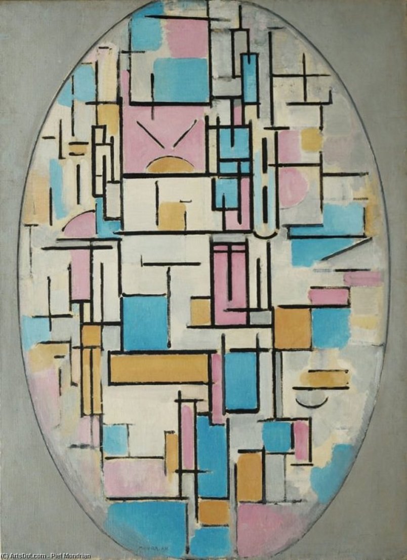 Wikioo.org – L'Enciclopedia delle Belle Arti - Pittura, Opere di Piet Mondrian - Composizione in ovale  con  colore  piani