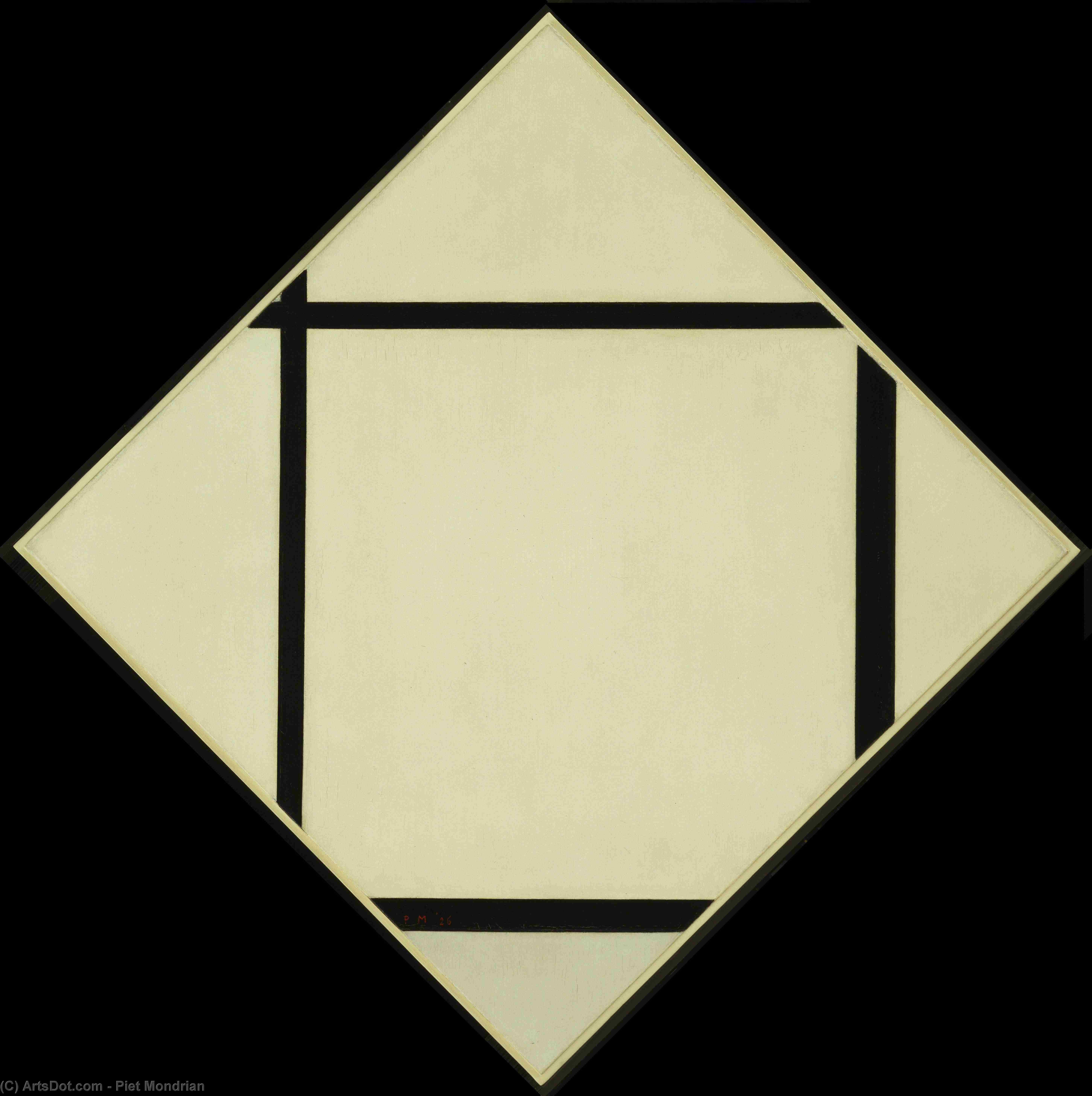 WikiOO.org - Encyclopedia of Fine Arts - Schilderen, Artwork Piet Mondrian - Tableau I Lozenge with Four Lines and Gray