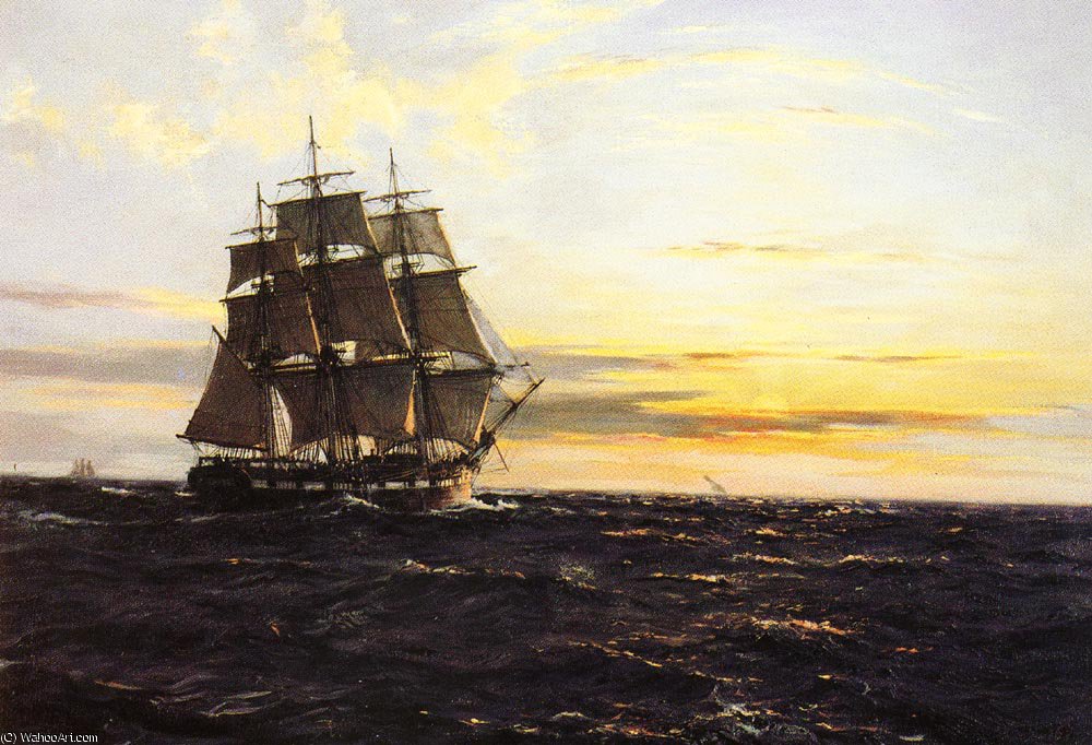 Wikioo.org - The Encyclopedia of Fine Arts - Painting, Artwork by Montague Dawson - Into the westerly sun