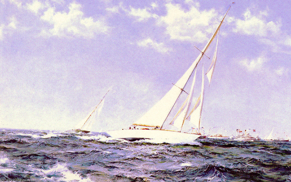 WikiOO.org - 百科事典 - 絵画、アートワーク Montague Dawson - アメリカのカップレース - 断固ヨットやシャムロック