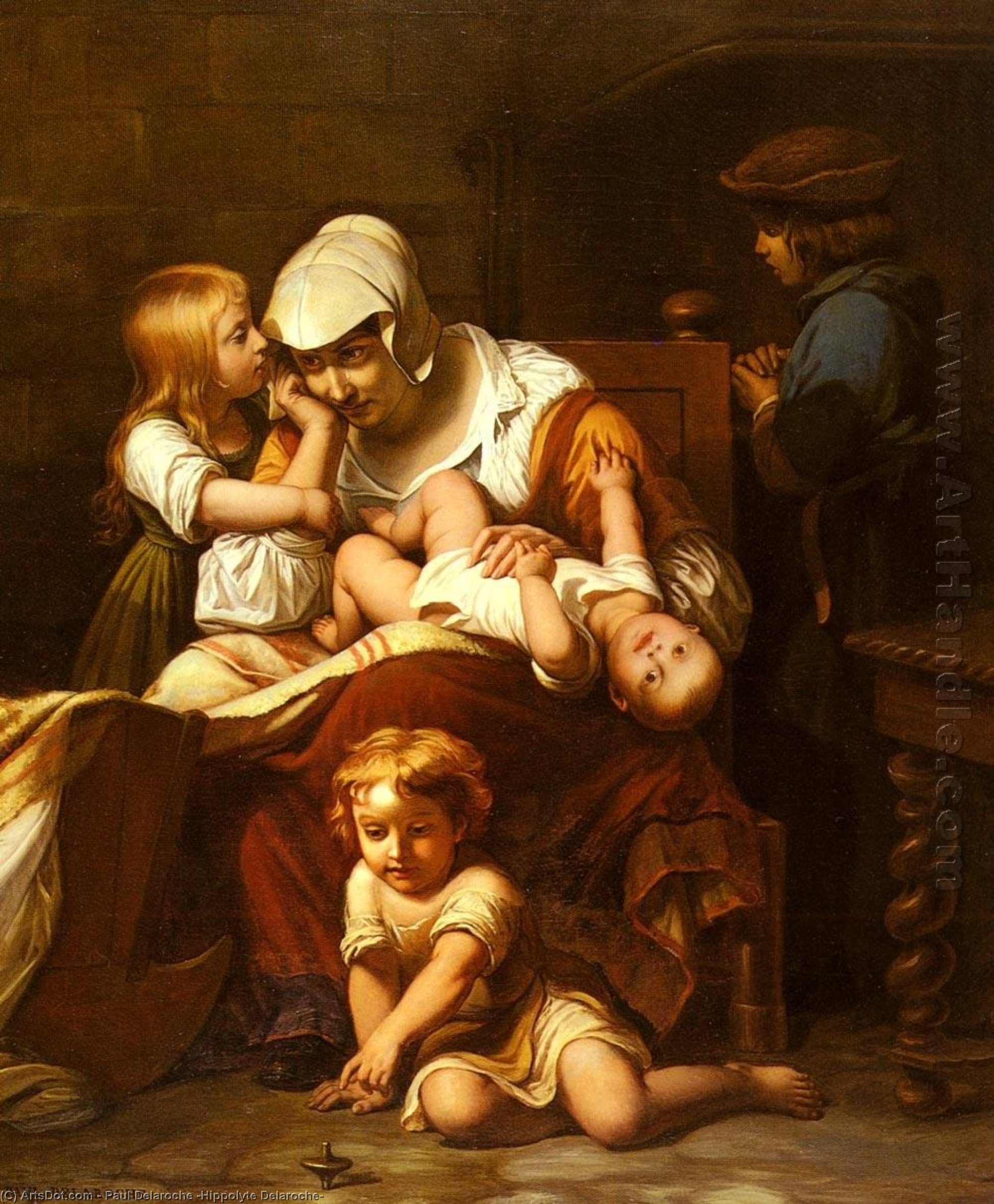 Wikioo.org - The Encyclopedia of Fine Arts - Painting, Artwork by Paul Delaroche (Hippolyte Delaroche) - Young Mother and Her Children