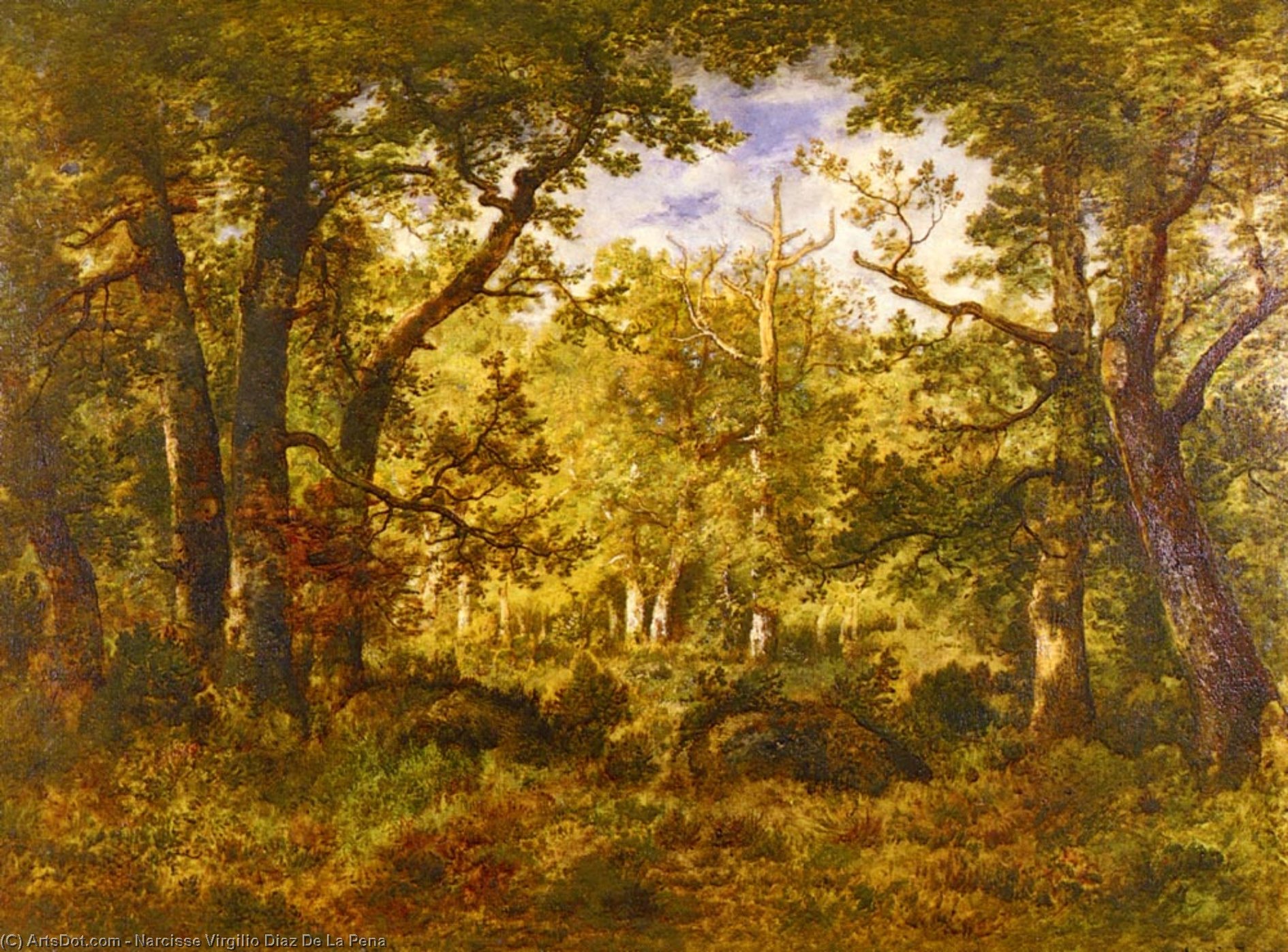 Wikioo.org - The Encyclopedia of Fine Arts - Painting, Artwork by Narcisse Virgilio Diaz De La Pena - A sunlit clearing in the forest at fontainebleau
