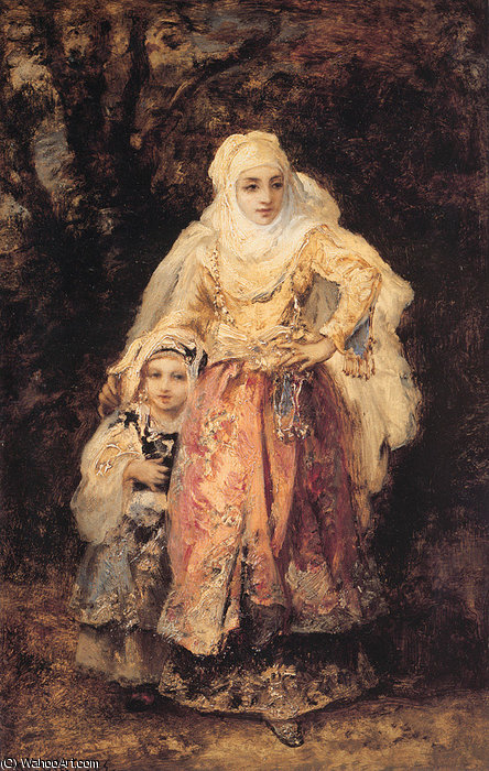 Wikioo.org - The Encyclopedia of Fine Arts - Painting, Artwork by Narcisse Virgilio Diaz De La Pena - Oriental Woman and Her Daughter
