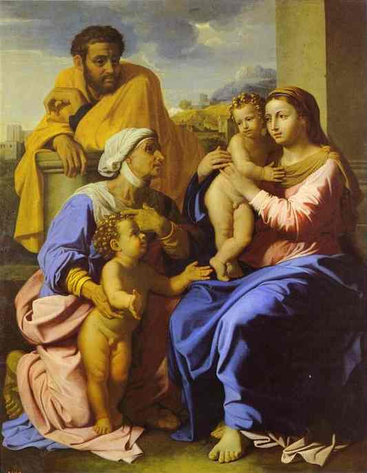 Wikioo.org - สารานุกรมวิจิตรศิลป์ - จิตรกรรม Nicolas Poussin - Holy Family with John the Baptist and St. Elizabeth