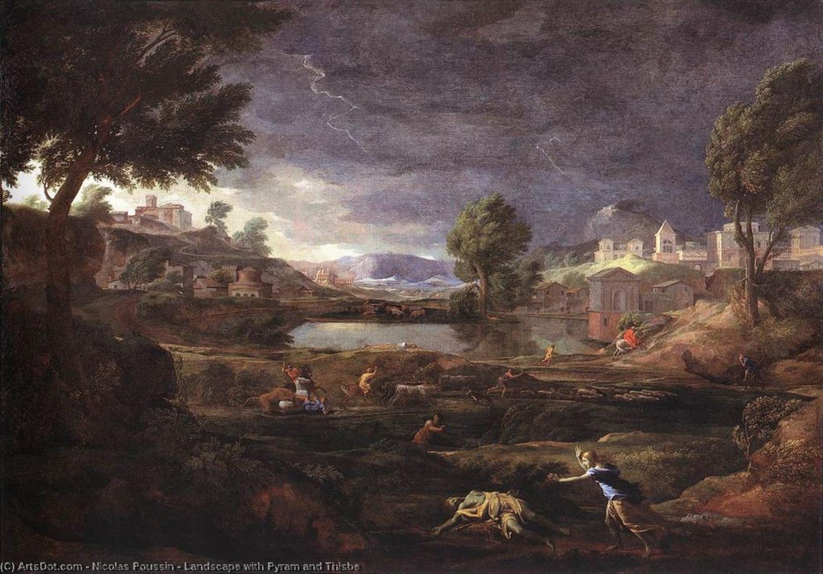 Wikioo.org - The Encyclopedia of Fine Arts - Painting, Artwork by Nicolas Poussin - Landscape with Pyram and Thisbe