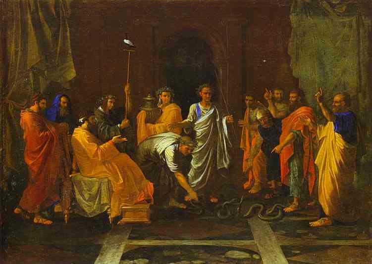 WikiOO.org - Encyclopedia of Fine Arts - Målning, konstverk Nicolas Poussin - Moses Turning the Aaron's Staff into a Serpent