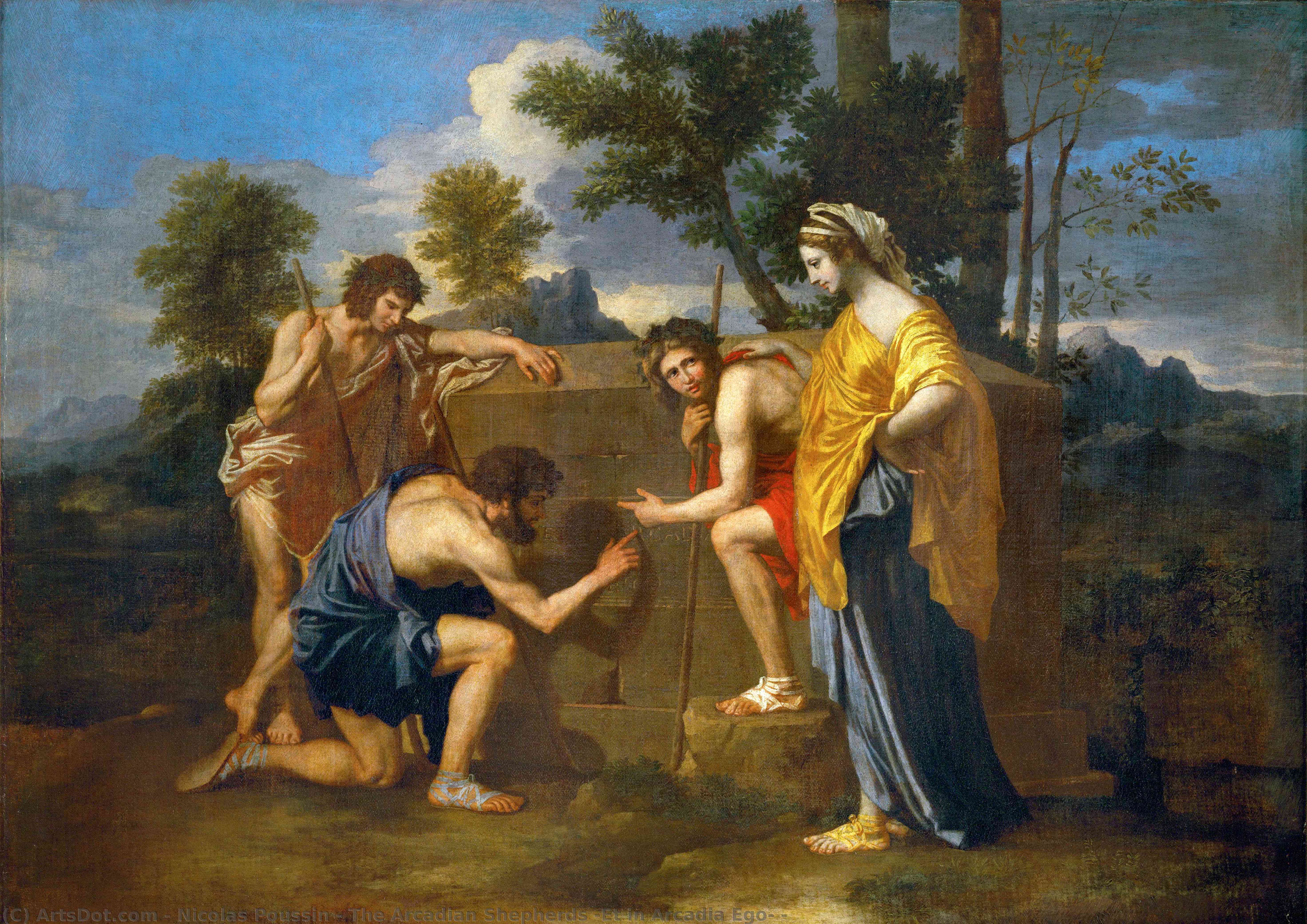 Wikioo.org - The Encyclopedia of Fine Arts - Painting, Artwork by Nicolas Poussin - The Arcadian Shepherds (Et in Arcadia Ego) -