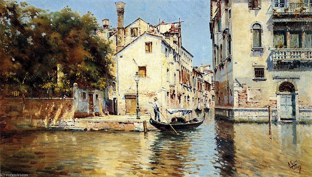 Wikioo.org - The Encyclopedia of Fine Arts - Painting, Artwork by Antonio Maria De Reyna Manescau - Venetian canal scenes pic