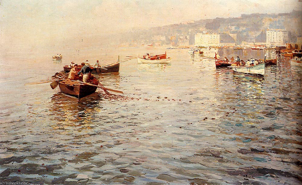 Wikioo.org - The Encyclopedia of Fine Arts - Painting, Artwork by Attilio Pratella - Fishing vessels off a coast
