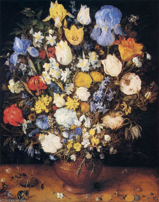 Wikioo.org - The Encyclopedia of Fine Arts - Painting, Artwork by Jan Brueghel The Elder - Bouquet in a Clay Vase