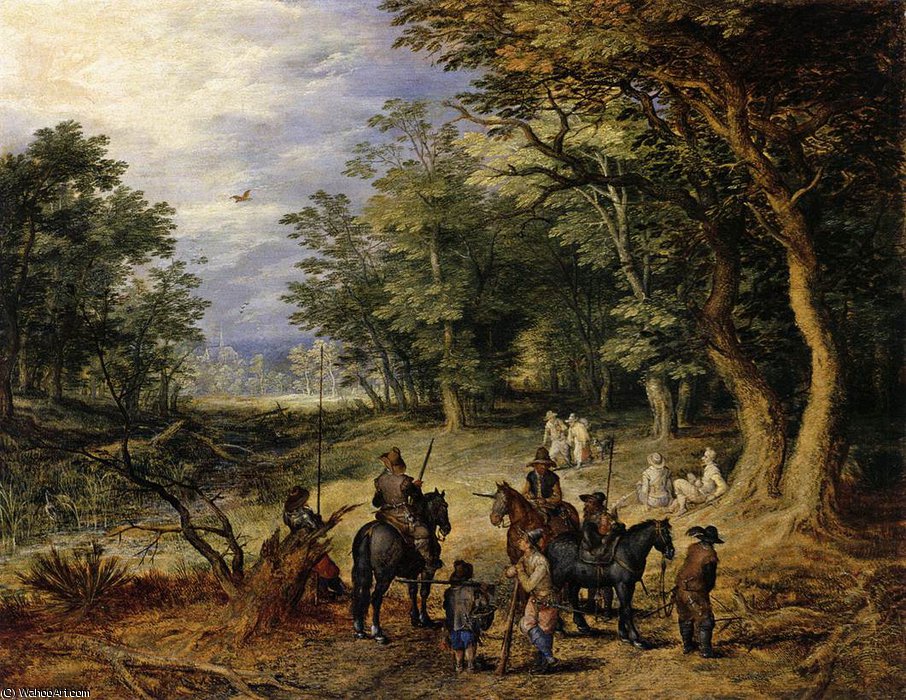 WikiOO.org - Encyclopedia of Fine Arts - Maľba, Artwork Jan Brueghel The Elder - Guards in a Forest Clearing