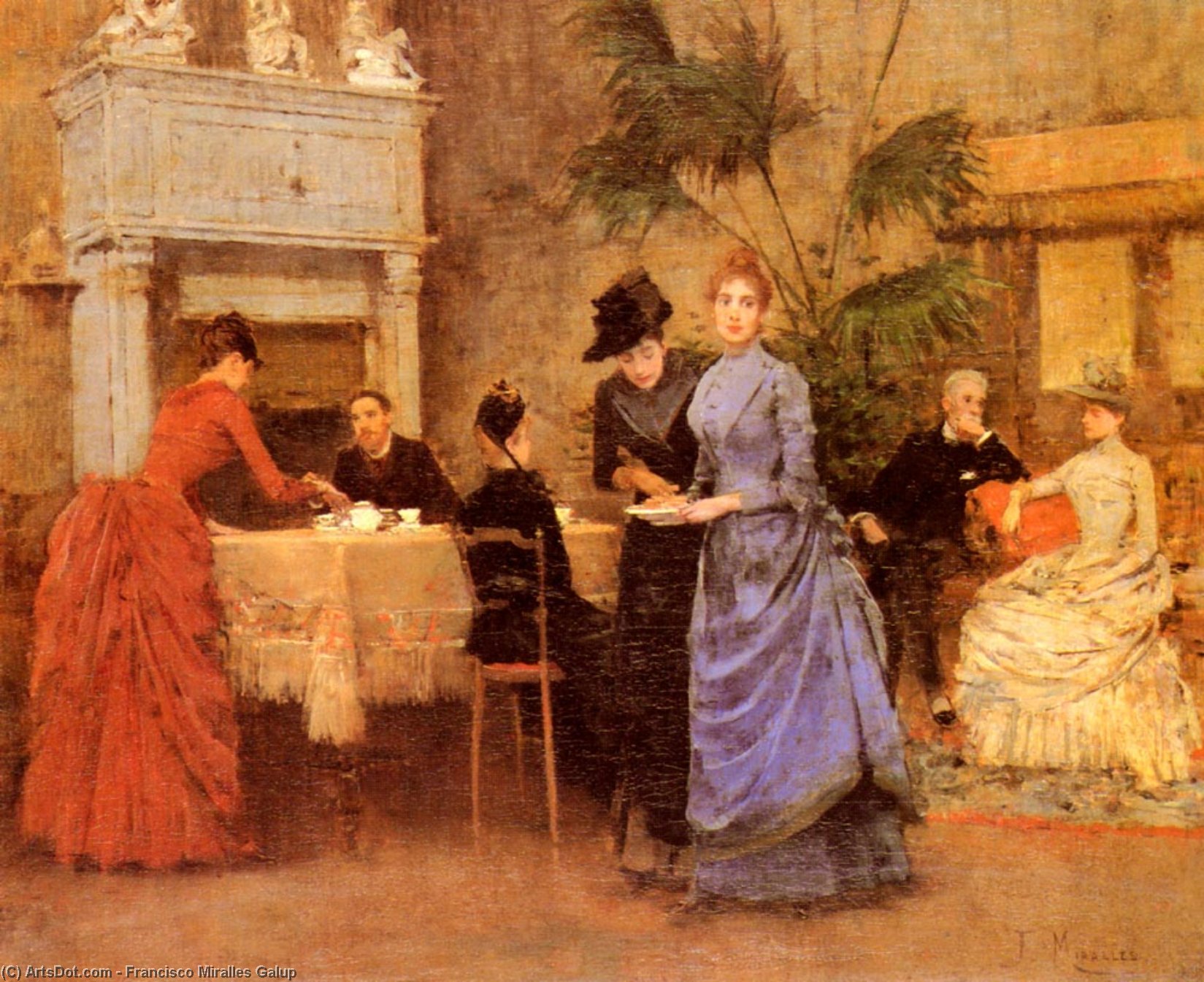 Wikioo.org - The Encyclopedia of Fine Arts - Painting, Artwork by Francisco Miralles Galup - Afternoon tea