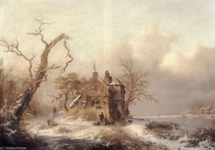 Wikioo.org - The Encyclopedia of Fine Arts - Painting, Artwork by Frederick Marianus Kruseman - Figures in a winter landscape