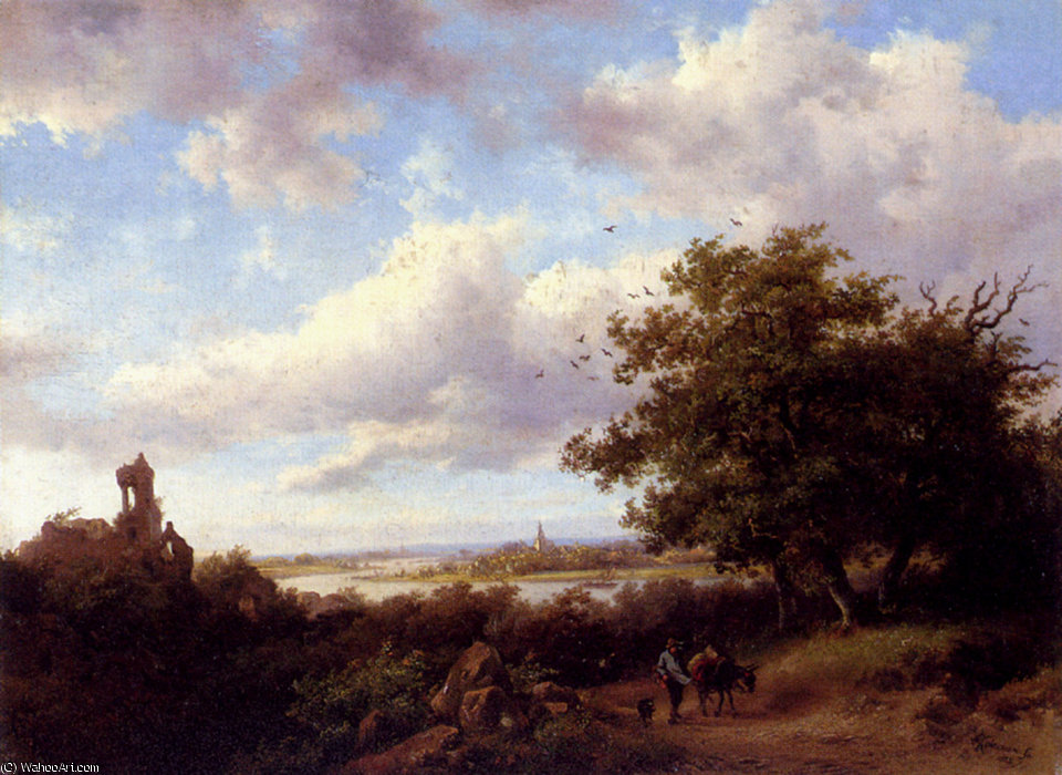 Wikioo.org - The Encyclopedia of Fine Arts - Painting, Artwork by Frederick Marianus Kruseman - a blustery summer landscape