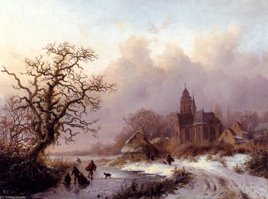 WikiOO.org - Encyclopedia of Fine Arts - Lukisan, Artwork Frederick Marianus Kruseman - a frozen winter landscape