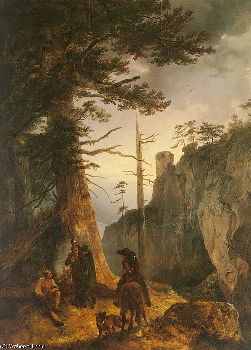Wikioo.org - The Encyclopedia of Fine Arts - Painting, Artwork by Friedrich Gauermann - Jager vor einer