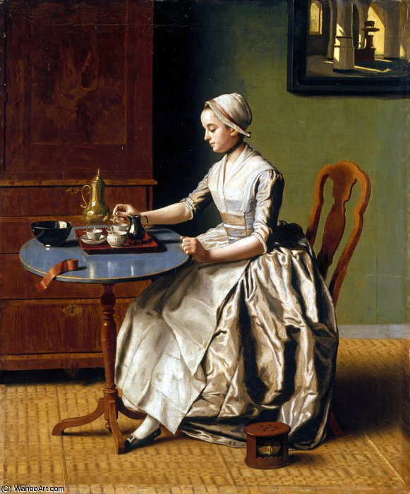 Wikioo.org - The Encyclopedia of Fine Arts - Painting, Artwork by Jean Étienne Liotard - A Lady pouring Chocolate (La Chocolatière)