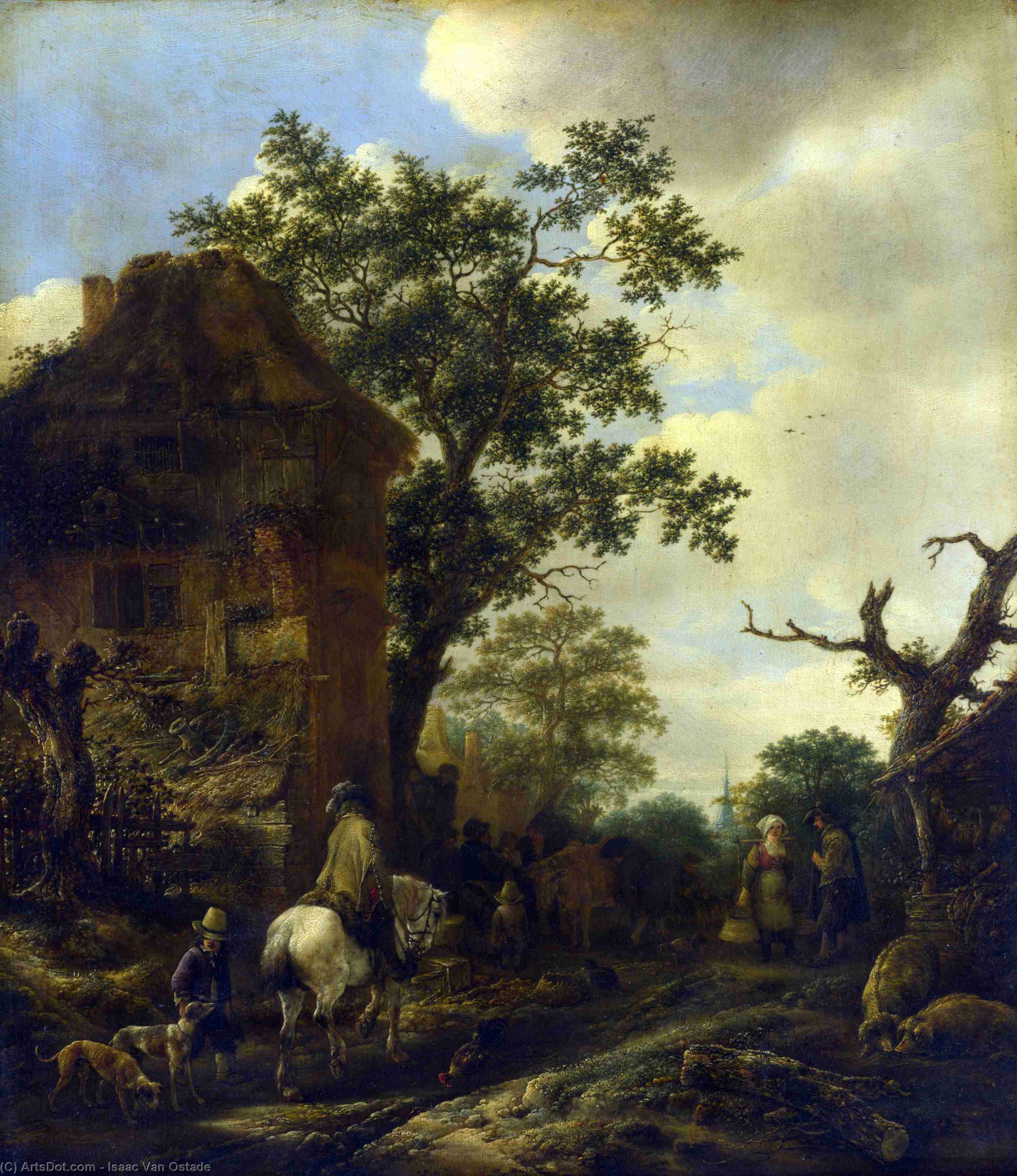 WikiOO.org - Εγκυκλοπαίδεια Καλών Τεχνών - Ζωγραφική, έργα τέχνης Isaac Van Ostade - The Outskirts of a Village, with a Horseman