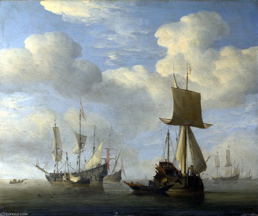 WikiOO.org - Encyclopedia of Fine Arts - Maalaus, taideteos Willem Van De Velde The Younger - An English Vessel and Dutch Ships Becalmed