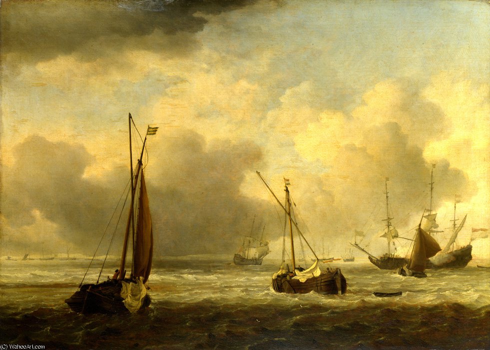WikiOO.org - Enciklopedija dailės - Tapyba, meno kuriniai Willem Van De Velde The Younger - Dutch Ships and Small Vessels Offshore in a Breeze