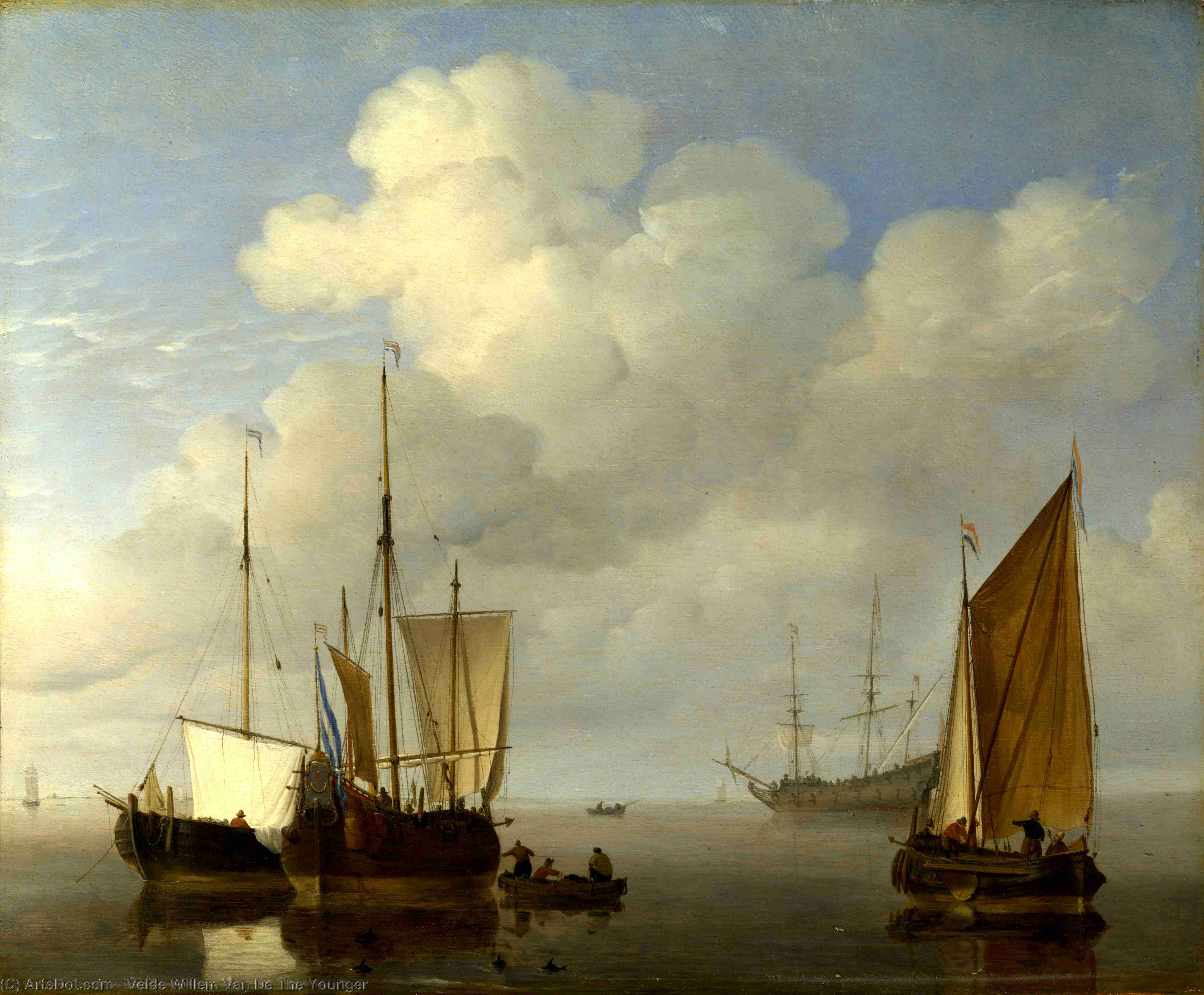Wikioo.org - The Encyclopedia of Fine Arts - Painting, Artwork by Willem Van De Velde The Younger - Dutch Ships in a Calm