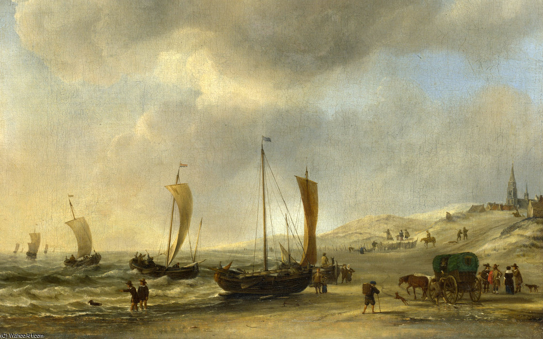 Wikioo.org - The Encyclopedia of Fine Arts - Painting, Artwork by Willem Van De Velde The Younger - Shore at Scheveningen