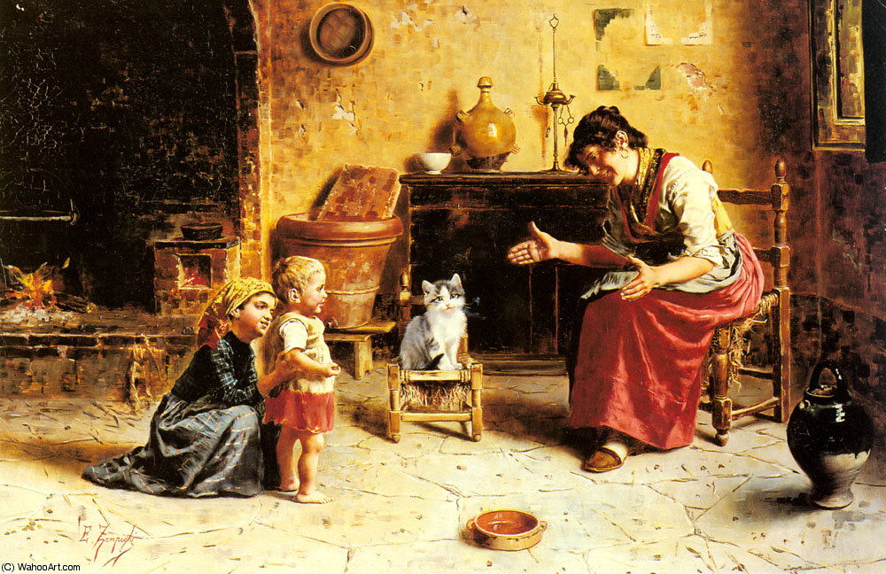 Wikioo.org - สารานุกรมวิจิตรศิลป์ - จิตรกรรม Eugenio Zampighi - A child's first step