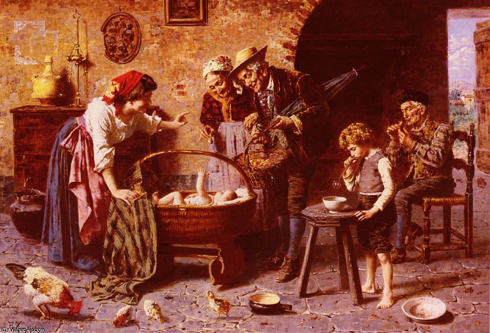 Wikioo.org – L'Enciclopedia delle Belle Arti - Pittura, Opere di Eugenio Zampighi - Ammirando il bambino