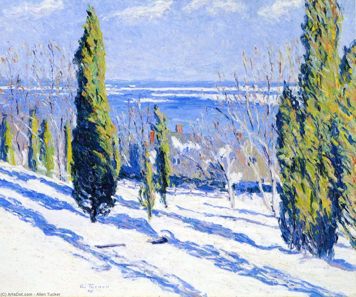 WikiOO.org - Encyclopedia of Fine Arts - Schilderen, Artwork Allen Tucker - Fir Tree Shadows on a Snowy Bank