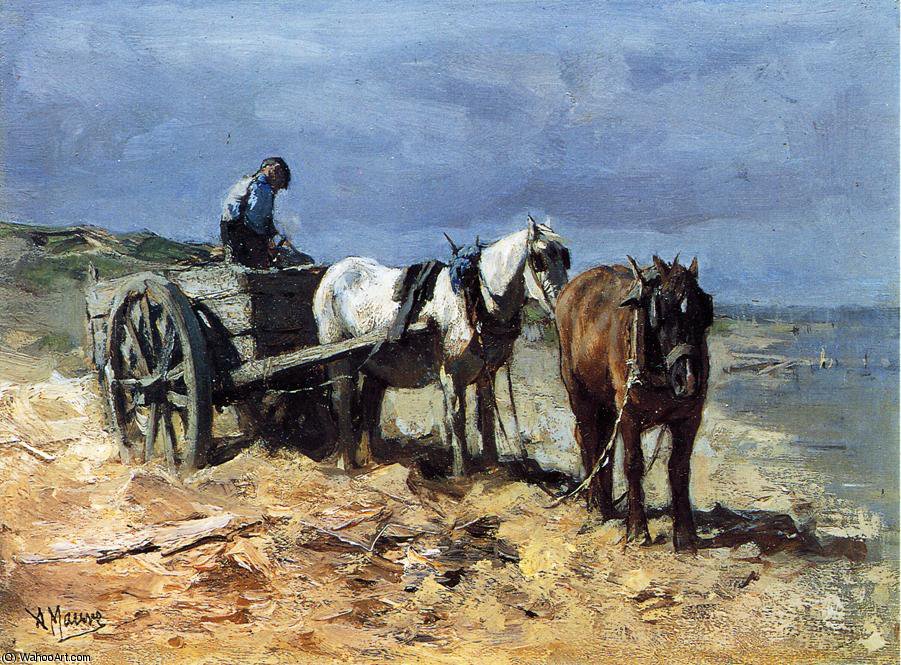 Wikioo.org - The Encyclopedia of Fine Arts - Painting, Artwork by Anton Mauve - A Team and Pull-cart