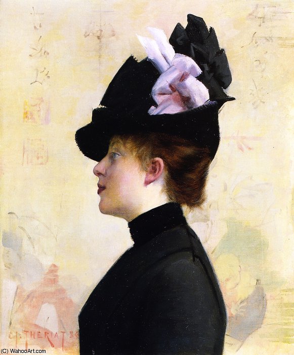 Wikioo.org – L'Encyclopédie des Beaux Arts - Peinture, Oeuvre de Charles James Theriat - femme dans a noir chapeau