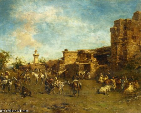 Wikioo.org - The Encyclopedia of Fine Arts - Painting, Artwork by Eugene Fromentin - Muleteers stopped - algiers