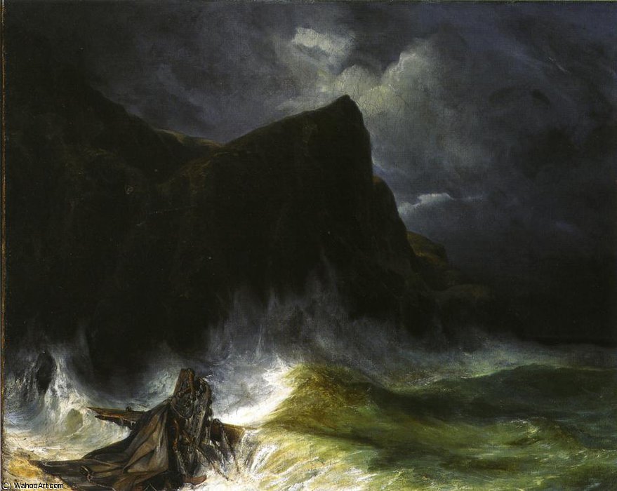 Wikioo.org - สารานุกรมวิจิตรศิลป์ - จิตรกรรม Eugène Louis Gabriel Isabey - The Storm (also known as Shipwreck)-