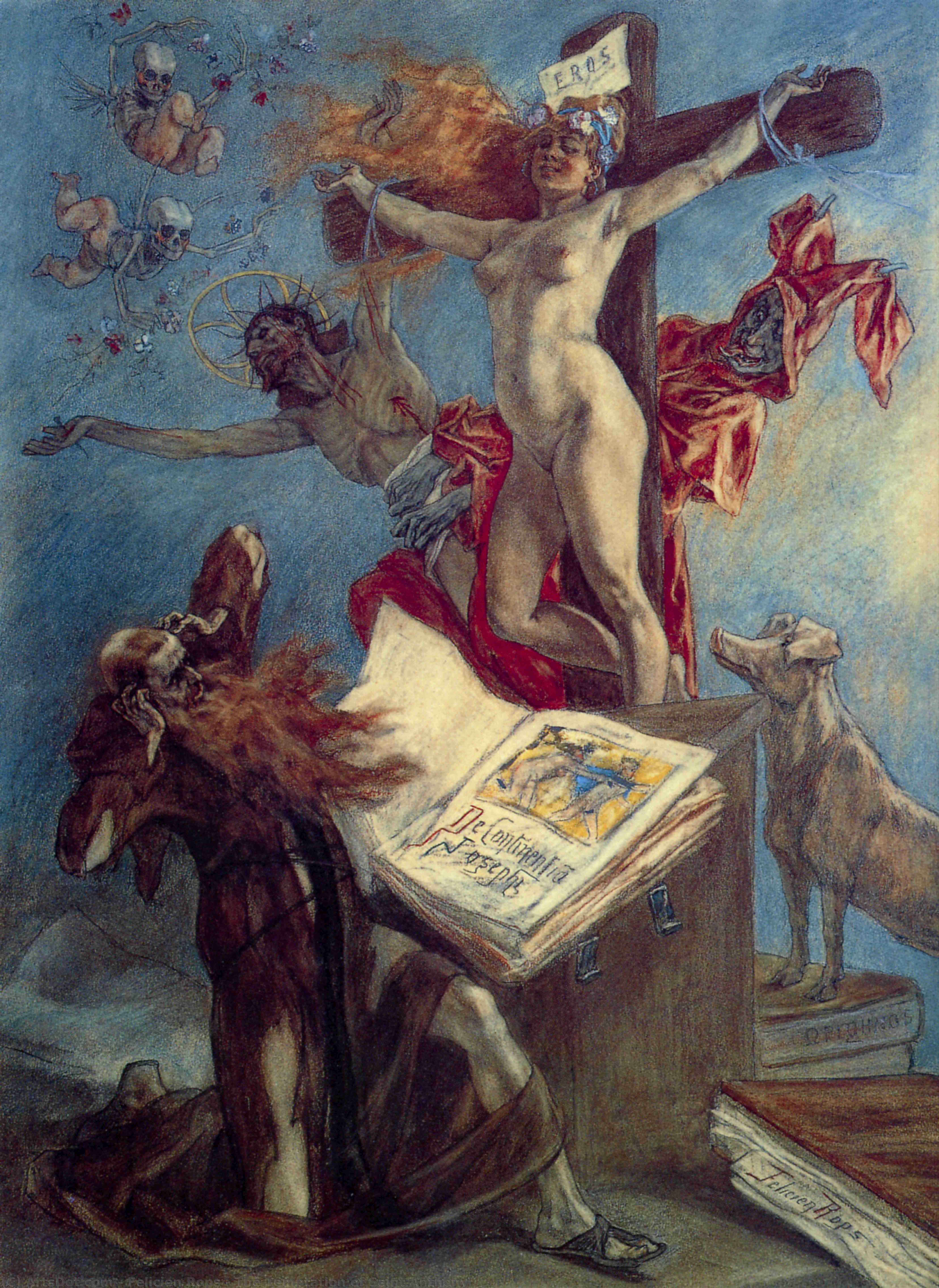 Wikioo.org - Bách khoa toàn thư về mỹ thuật - Vẽ tranh, Tác phẩm nghệ thuật Felicien Rops - The Temptation of Saint Anthony