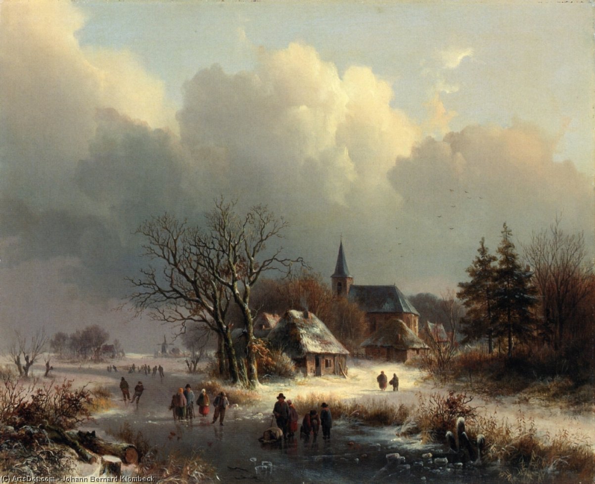 Wikioo.org - The Encyclopedia of Fine Arts - Painting, Artwork by Johann Bernard Klombeck - Figures on a Frozen River in Winter