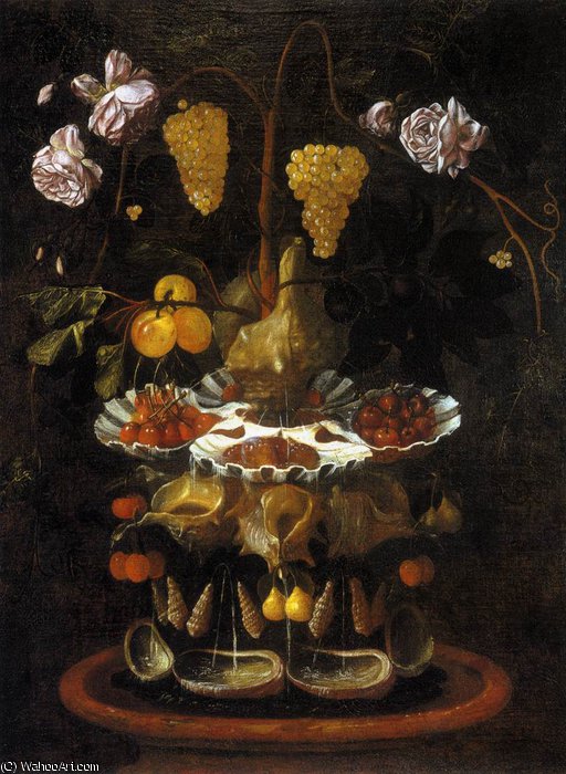 Wikioo.org - The Encyclopedia of Fine Arts - Painting, Artwork by Juan Bautista De Espinosa - Life with a Shell Fountain - Fruit and Flowers
