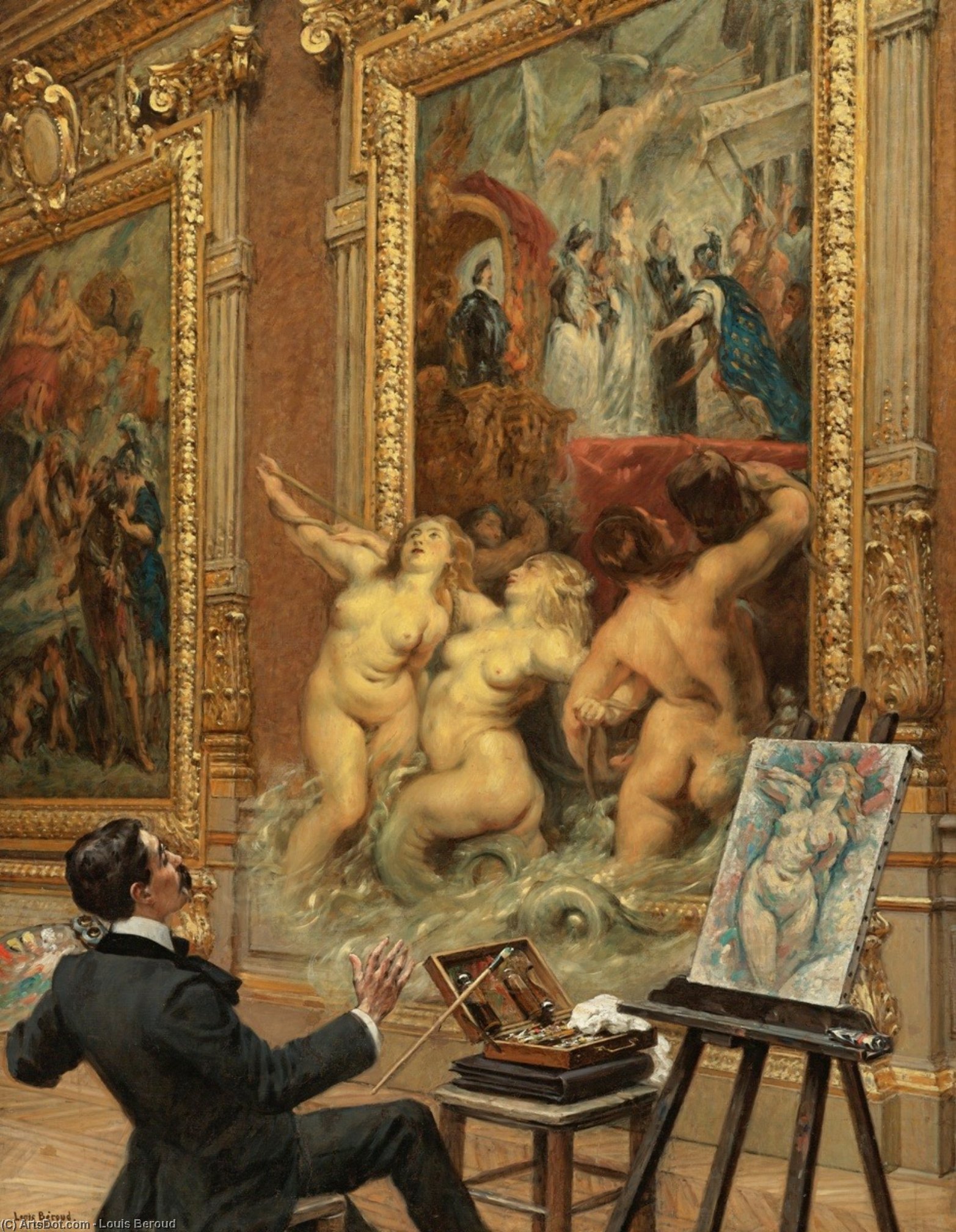 Wikioo.org - The Encyclopedia of Fine Arts - Painting, Artwork by Louis Beroud - Les joies de l-inondation (dans la Galerie Médicis)
